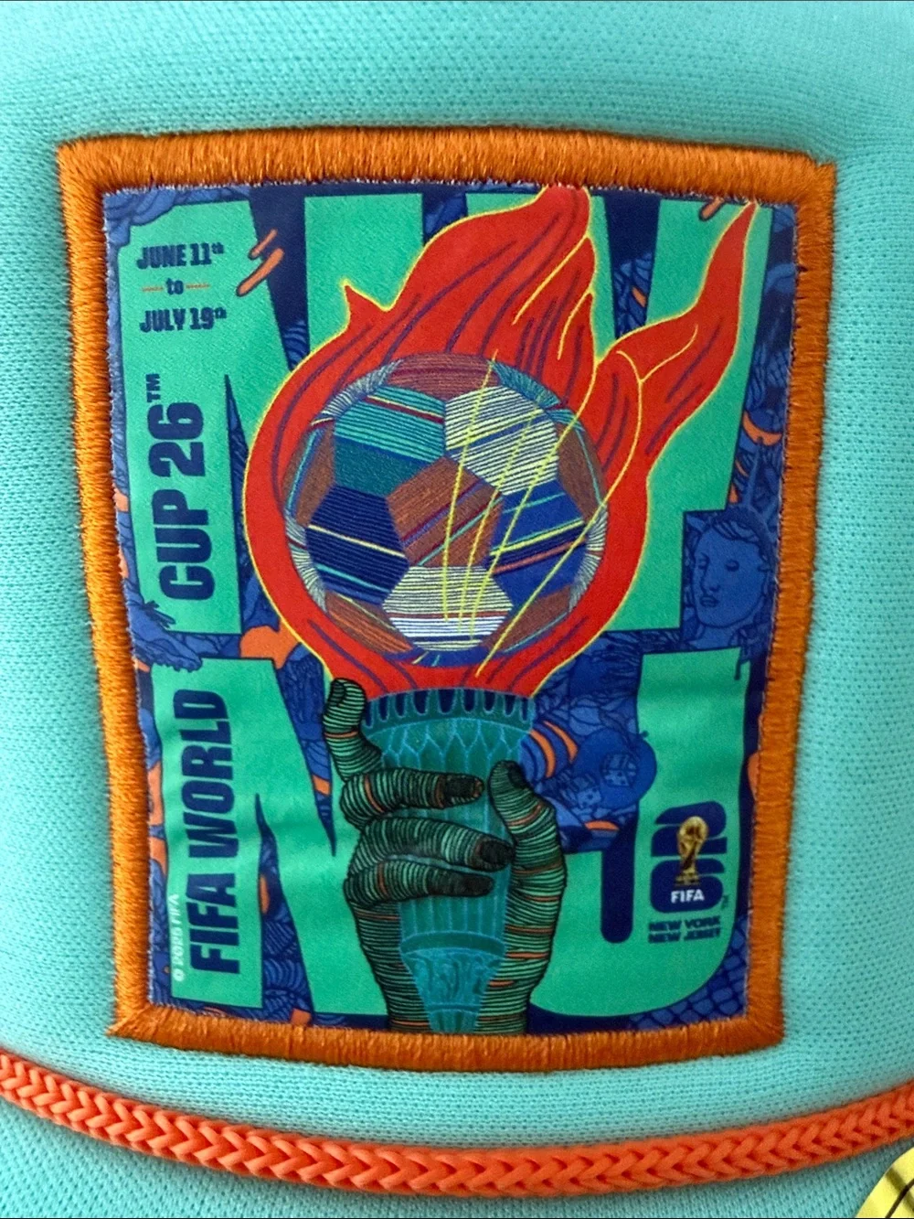 🆕FIFA World Cup Kids Foam Trucker Hat - Mint Green/Navy with Orange Trim